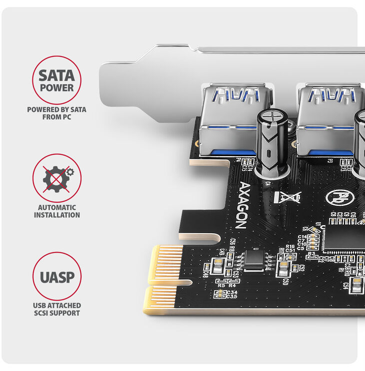 Adaptador PCIe AXAGON PCEU-43RSA - 4x USB 5Gbps port, SATA power image number 3