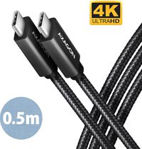Cable de cargamento AXAGON BUCM32-CM05AB USB-C  <-> USB-C 3.2 Gen 2, 1m, PD 100W, 5A, 4K HD, ALU, braid, Negro
