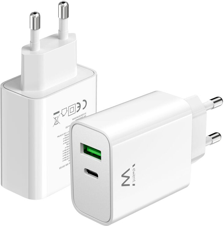 Cargador Ewent USB-C/USB-A 30W QC 3.0 Blanco image number 1