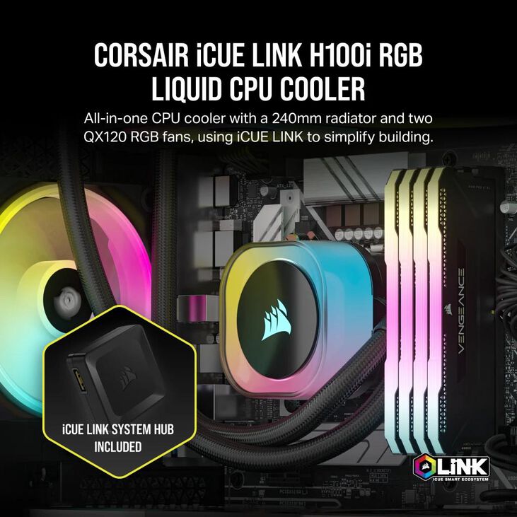Refrigeraci&oacute;n L&iacute;quida CPU Corsair iCUE LINK H100i RGB 240mm Negro image number 8