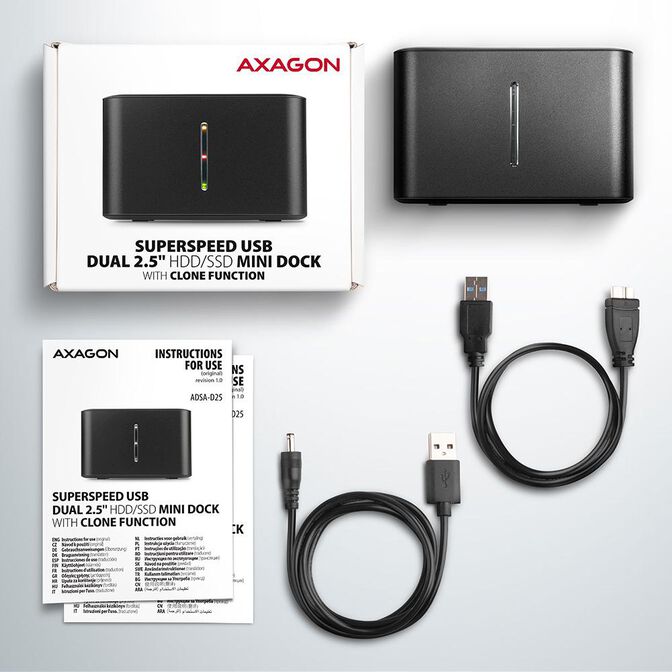 Mini Dual Dock AXAGON ADSA-D25 USB 3.2 Gen 1 - 2x SATA 6G 2.5" SSD/HDD image number 8