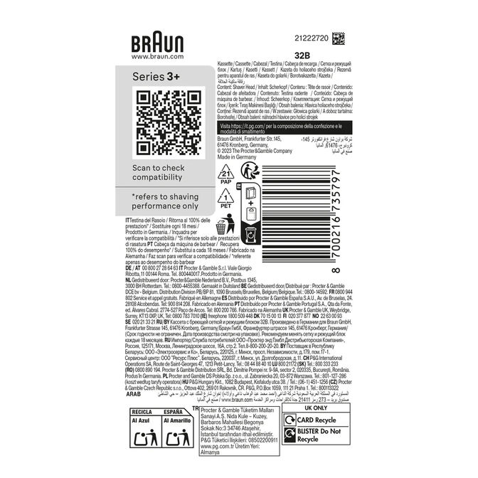 Cabezal de Recambio Braun Series 3 Kombipack 32B image number 1