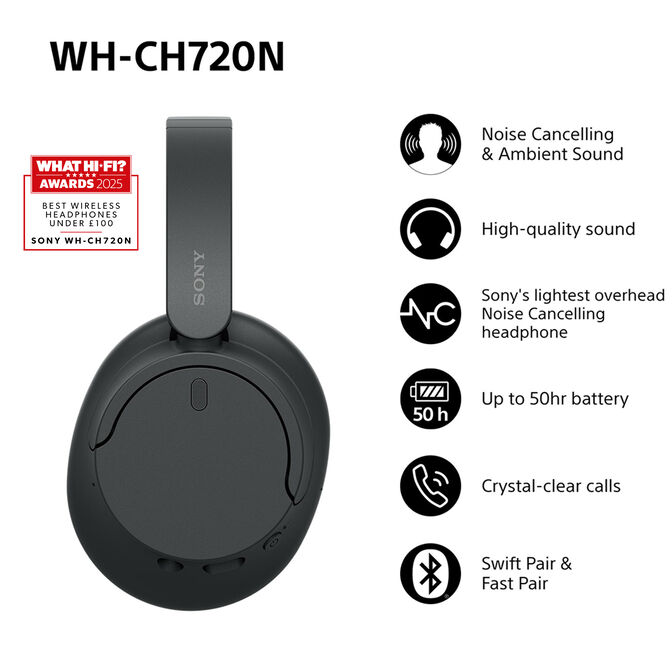 Auriculares Inal&aacute;mbricos Sony WH-CH720 Bluetooth ANC Negros image number 1