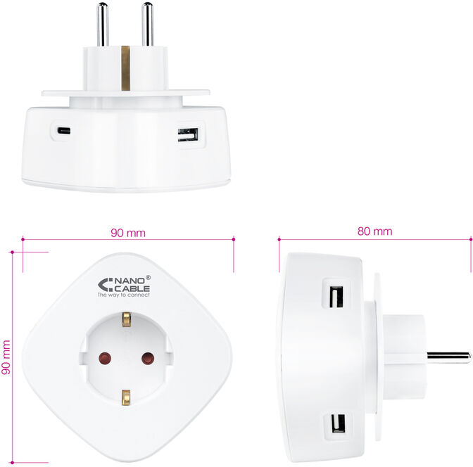 Cargador Tomas NanoCable 2 USB A / 1 USB-C y Tomas integrada image number 2