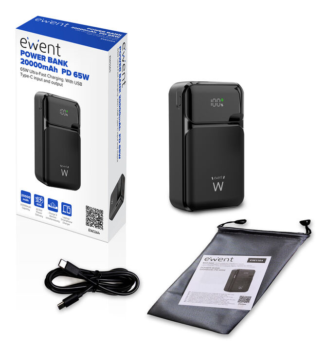 Powerbank Ewent EW1164 20000mAh PD 65W Fast Charging Preta image number 1