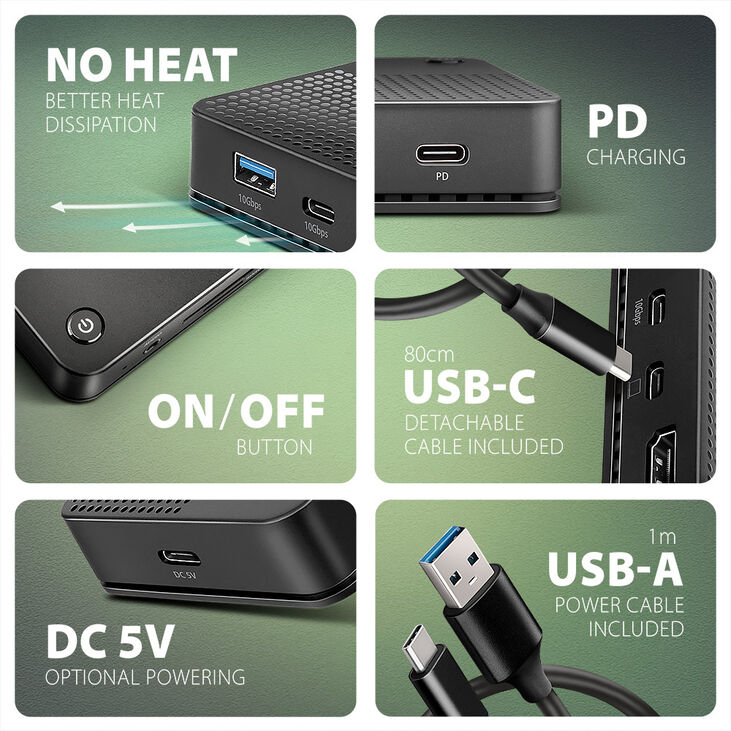 AXAGON HMC-U4 USB4 dock, 3x USB-A, 2x USB-C, HDMI & DP 8K/30Hz, RJ-45, SD/mSD, audio, PD image number 5