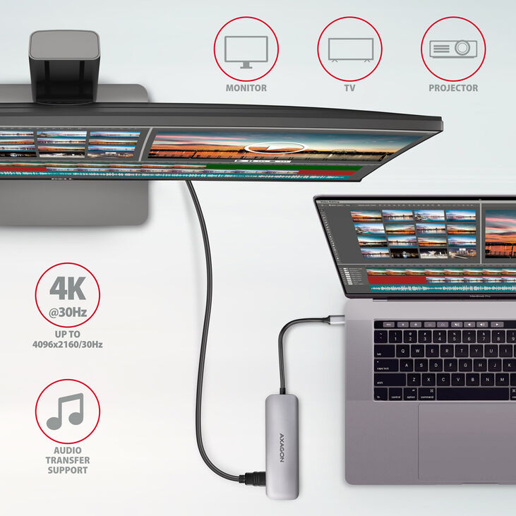 HUB USB-C AXAGON HMC-HCR3A 3x USB-A + HDMI + SD/microSD, USB-C 3.2 Gen image number 2