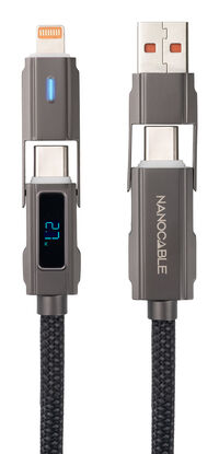 Cabo USB 2.0 27W c/ Display Nanocable USB-C/USB-A/M > Lightning/USB-C/M 1 M