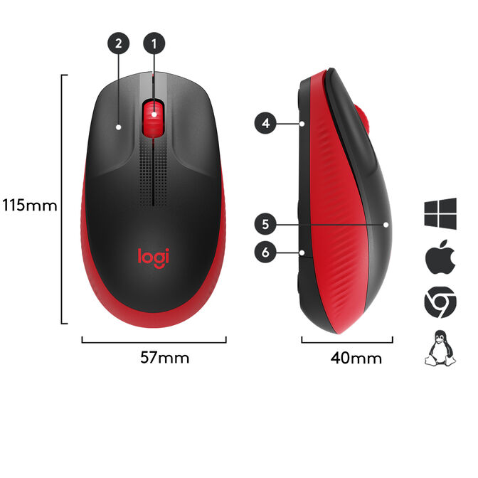 Rat&oacute;n Logitech M190 1000DPI Wireless Rojo image number 12