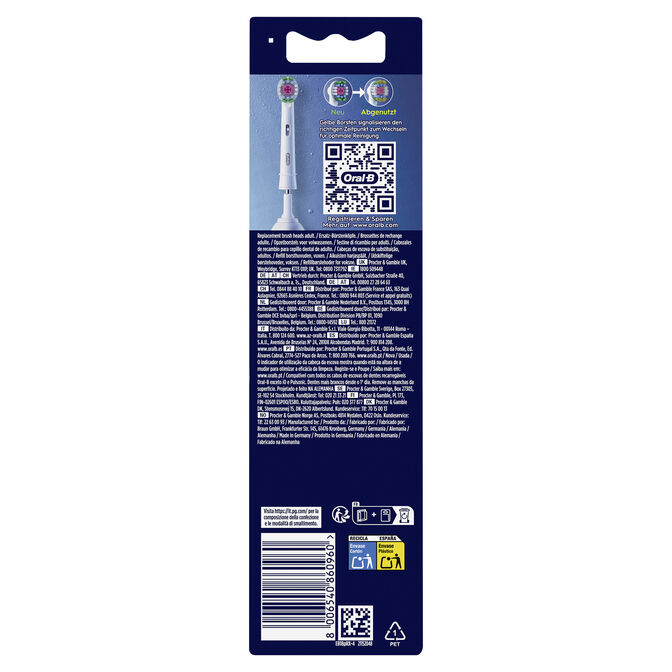 Recambios para Cepillo de Dientes El&eacute;ctrico Oral-B Pro 3D White Pack 4 Unidades Blanco image number 1