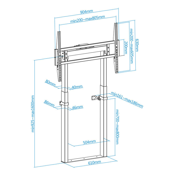 Soporte de Piso Fijo Tooq TITAN con Ajuste Eléctrico de Altura 55" a 100" Máx. 120Kg Negro image number 2
