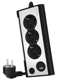 Regleta NanoCable 3 Tomas / 2x USB ( USB-C / USB-A ) Negro