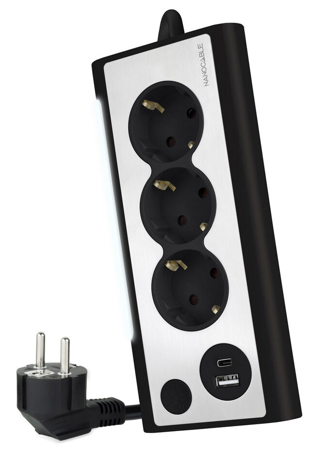 Regleta NanoCable 3 Tomas / 2x USB ( USB-C / USB-A ) Negro image number 0