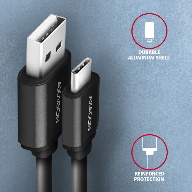 Cable AXAGON BUCM-AM20TB USB-C  <-> USB-A, 1m, USB 2.0, 2.4A, ALU, PVC image number 2