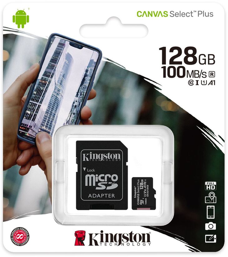 Kingston Technology Canvas Select Tarjeta micSDXC Plus 100R A1 C10 de 128 GB + ADP image number 1