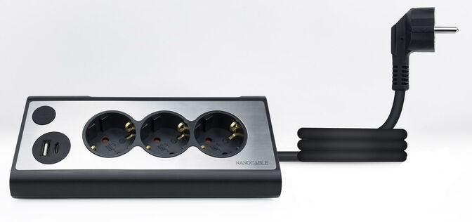 Regleta NanoCable 3 Tomas / 2x USB ( USB-C / USB-A ) Negro image number 2