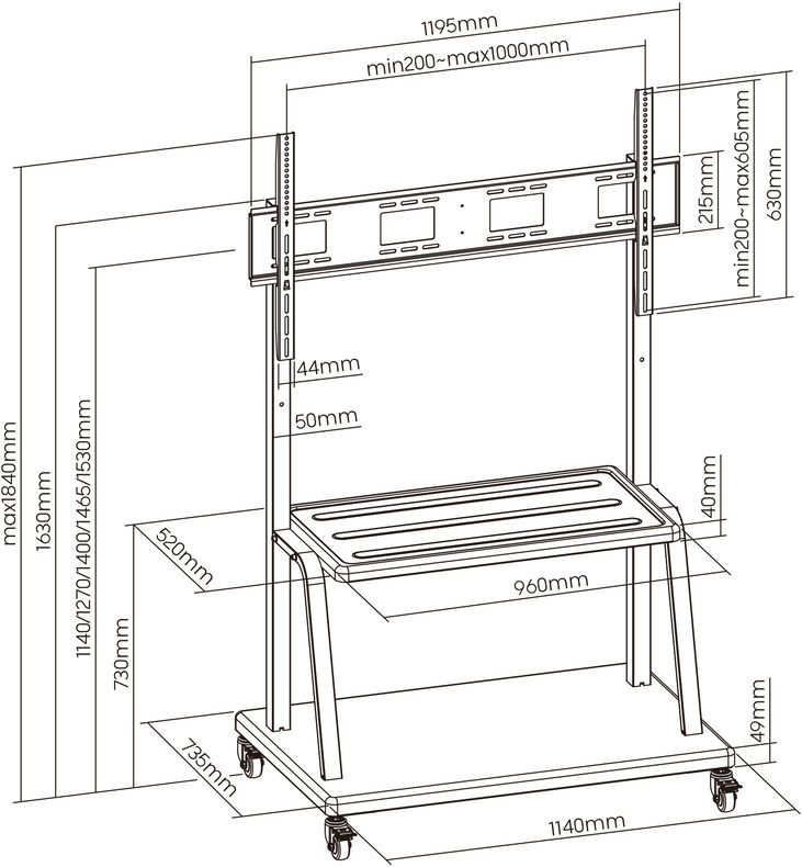 Soporte Móvil de Piso Ewent EW1541 Premium Heavy-Duty TV Stand 55" - 120" Negro image number 2