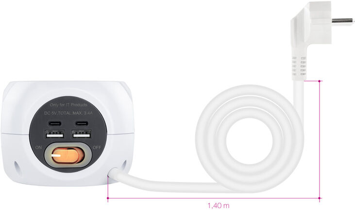 Base de 3 Tomas com 4 USB's (2 USB A / 2 USB-C) c/ interruptor image number 5