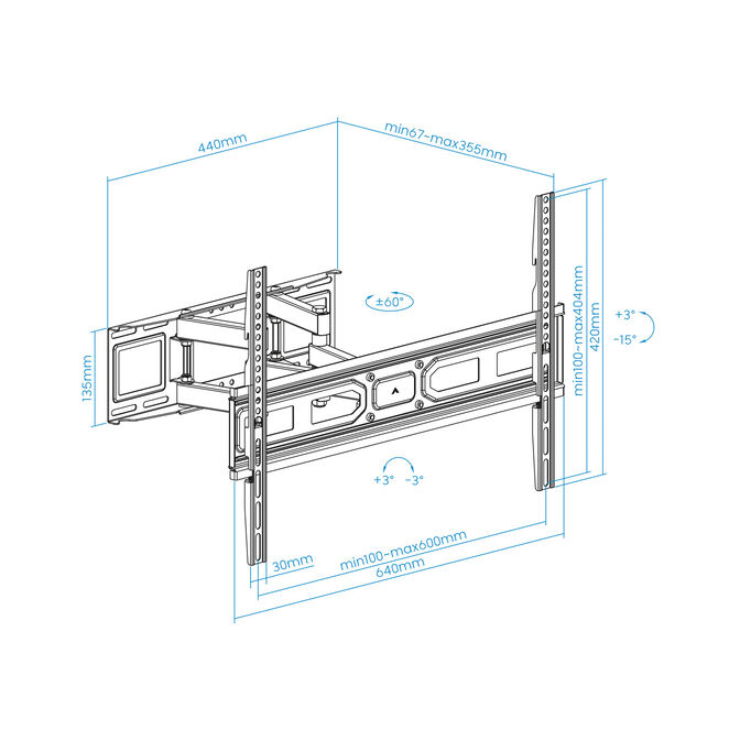Soporte de Pared Tooq Inclinable 6 Pivotes 32" a 80" M&aacute;x. 40kg Negro image number 9