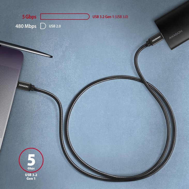 Cable de cargamento AXAGON BUCM3-CM30AB cable USB-C  <-> USB-C 3.2 Gen 1, 3m, PD 60W, 3A, ALU, braid, Negro image number 5