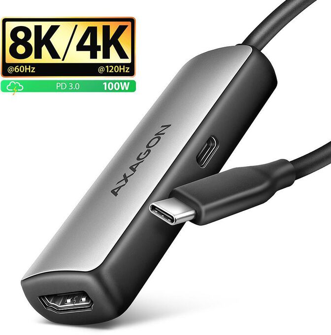 Cable AXAGON RVC-HI8KPD -> HDMI 2.1 adapter 8K/60Hz  4K/144Hz Aluminum, 1,8m image number 0