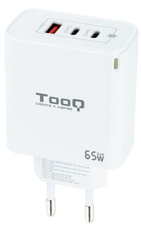 Cargador GaN Tooq 2xUSB-C/PD 65W + USB-A/QC 65W