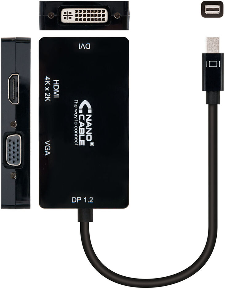 Adaptador NanoCable Mini DisplayPort M para HDMI F / VGA F / DVI F 4K 15 CM Negro image number 1