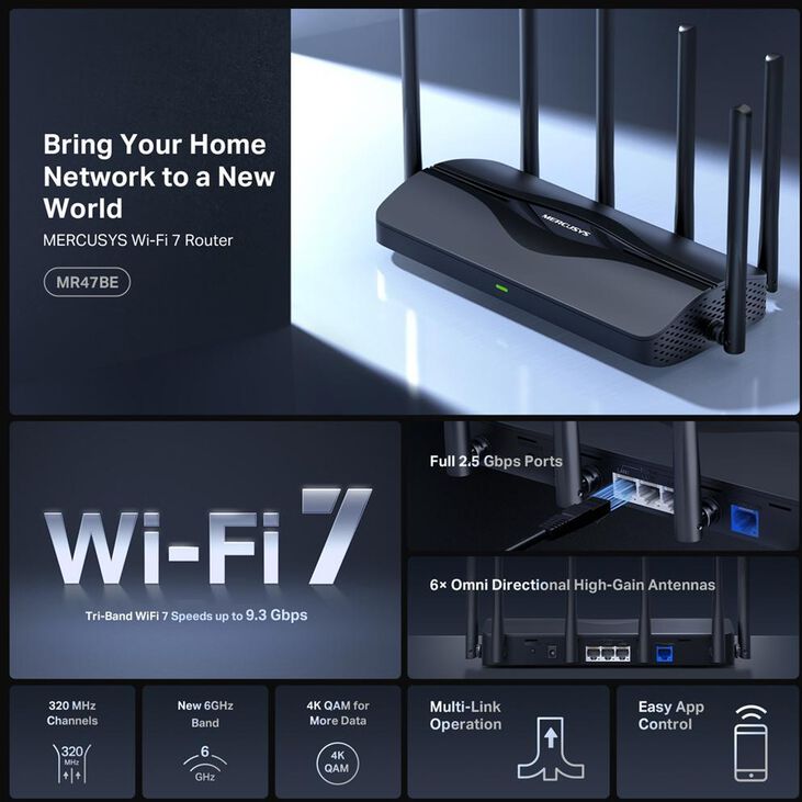 Router Mercusys MR47BE BE9300 Tri-Band WiFi 7 image number 2