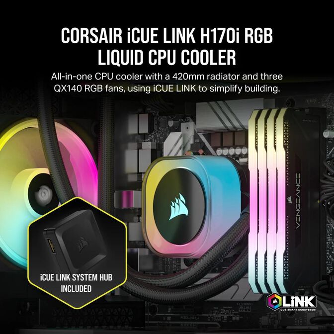 Refrigeraci&oacute;n L&iacute;quida CPU Corsair iCUE LINK H170i RGB 420mm Negro image number 8