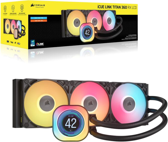 Refrigeraci&oacute;n L&iacute;quida CPU Corsair iCUE LINK TITAN 360 RX LCD RGB 360mm Negro image number 1