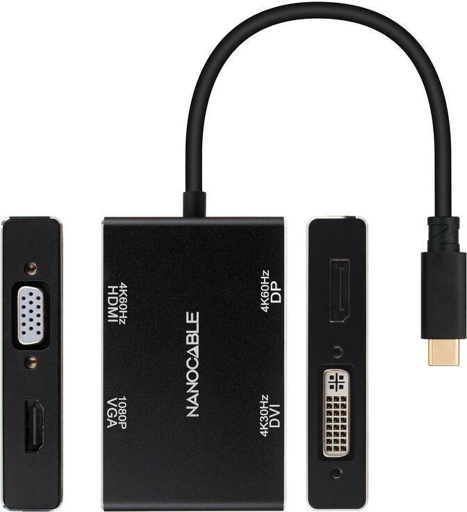 Adaptador Nanocable USB-C > HDMI + DVI/H + DP/H + VGA/H image number 1