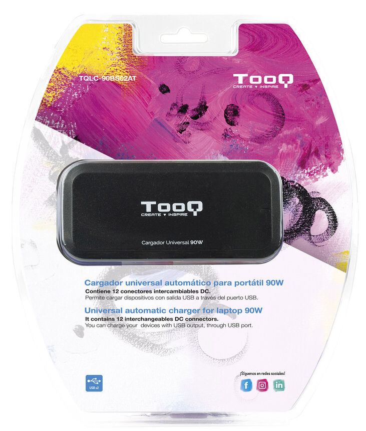 Cargador de Portátil Tooq 90W 2x USB 12 Conectores Negro image number 3