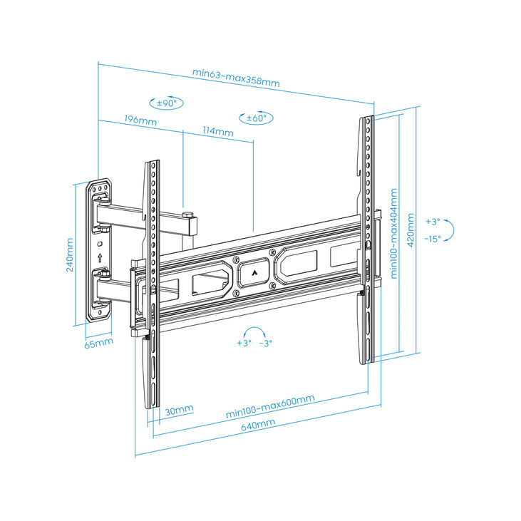 Soporte de Pared Tooq Inclinable 3 Pivotes 37" a 70" Máx. 35kg Negro image number 1