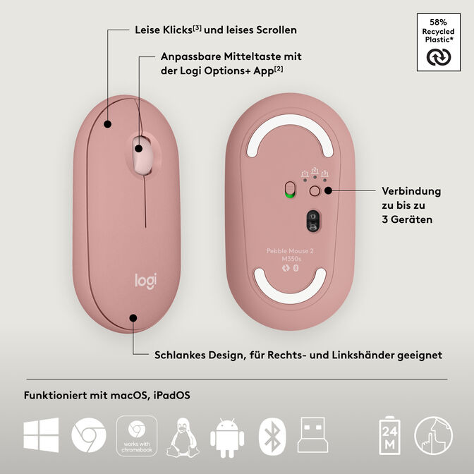Rat&oacute;n Logitech Pebble 2 M350s Bluetooth Rosa image number 14