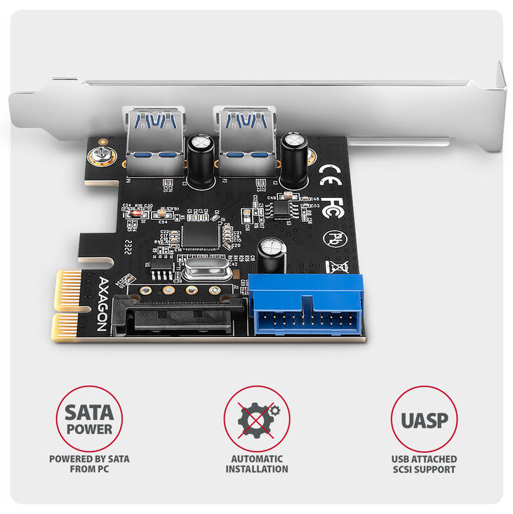 Adaptador PCIe AXAGON PCEU-232RS PCIe card - 2+2x USB 5Gbps port, SATA power image number 3