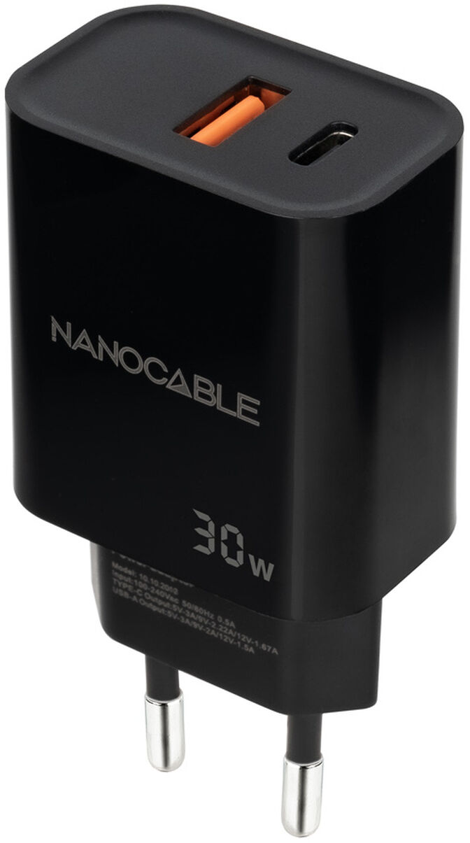 Cargador Nanocable USB-C/PD + USB-A/QC 30W Negro image number 0