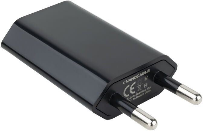 Mini cargador Nanocable USB, 5V/1A, Negro image number 0