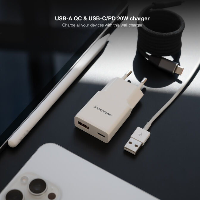Cargador Nanocable USB-C/PD + USB-A/QC 20W, Blanco image number 2