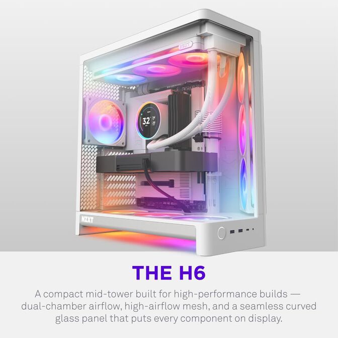 Torre ATX NZXT H6 Blanca Cristal Templado image number 1