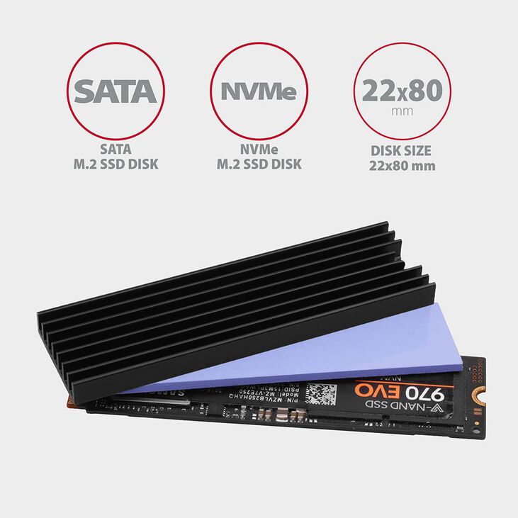 Dissipador Pasivo AXAGON CLR-M2L6 - M.2 SSD, 80mm SSD, ALU, silicone thermal pads, height 6mm image number 1