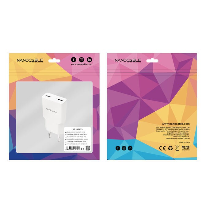 Cargador Nanocable 2xUSB-C/PD 20W, Blanco image number 4