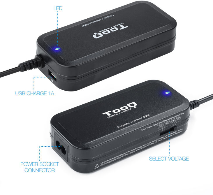 Cargador de Portátil Tooq 90W 1x USB Manual image number 2