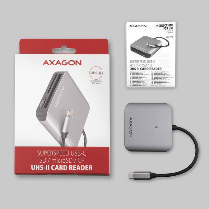 Lector de tarjetas AXAGON CRE-S3C External card reader USB-C 3.2 Gen 1, 3-slot & lun SD/microSD/CF, UHS-II image number 7