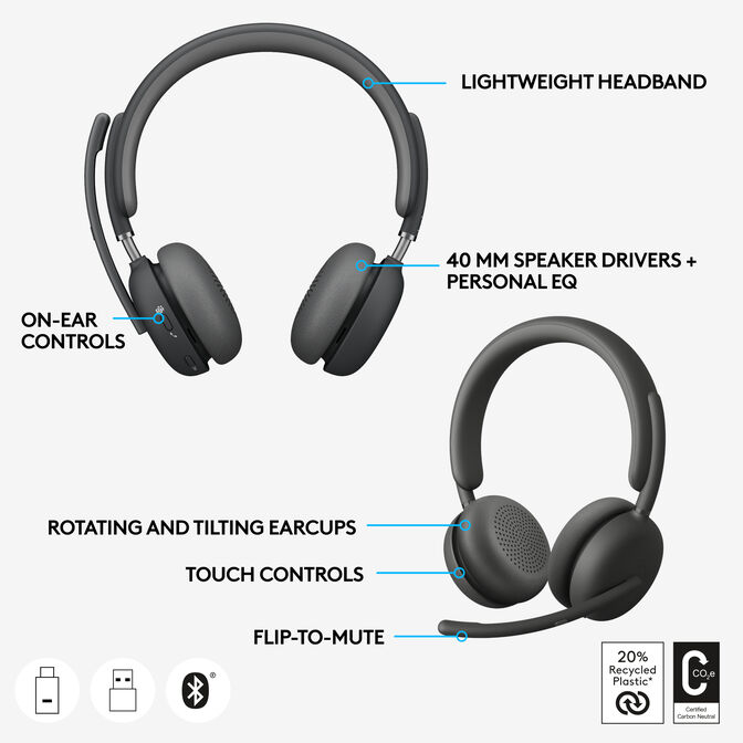 Headset Logitech Zone Wireless 2 Teams Bluetooth ANC Grafite image number 10