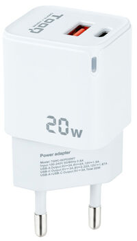 Cargador Tooq USB-C/PD 20W + USB-A/QC 20W