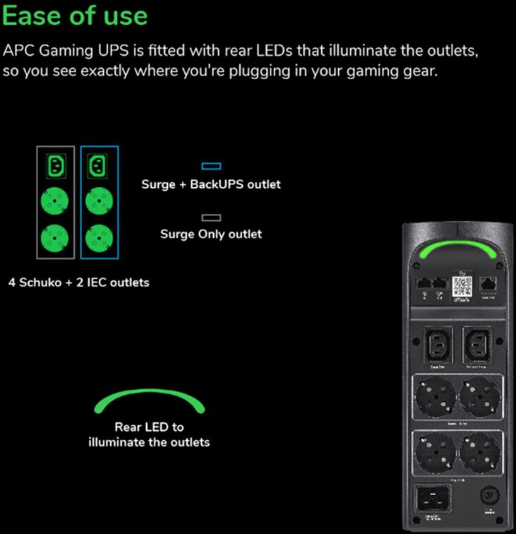 UPS APC Back-UPS Pro Gaming RGB 2200VA/1320W IEC/Shucko image number 15
