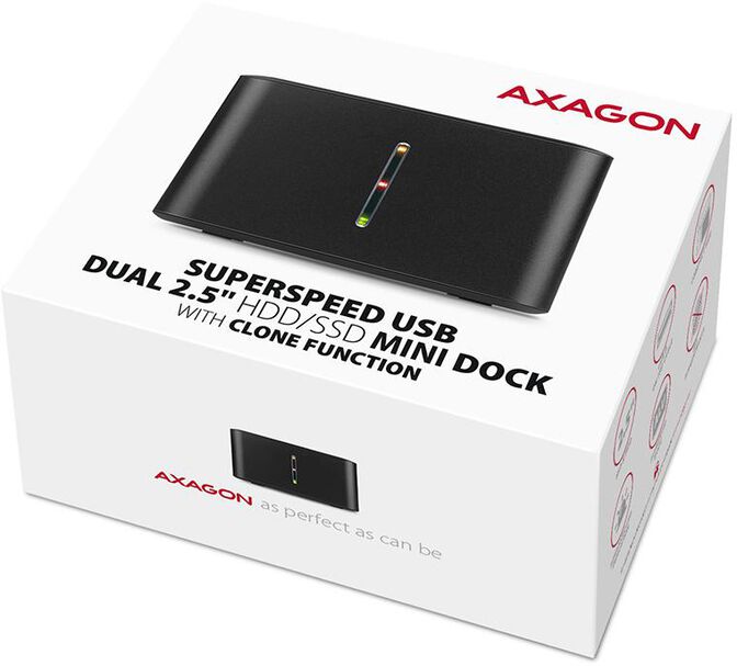 Mini Dual Dock AXAGON ADSA-D25 USB 3.2 Gen 1 - 2x SATA 6G 2.5" SSD/HDD image number 9