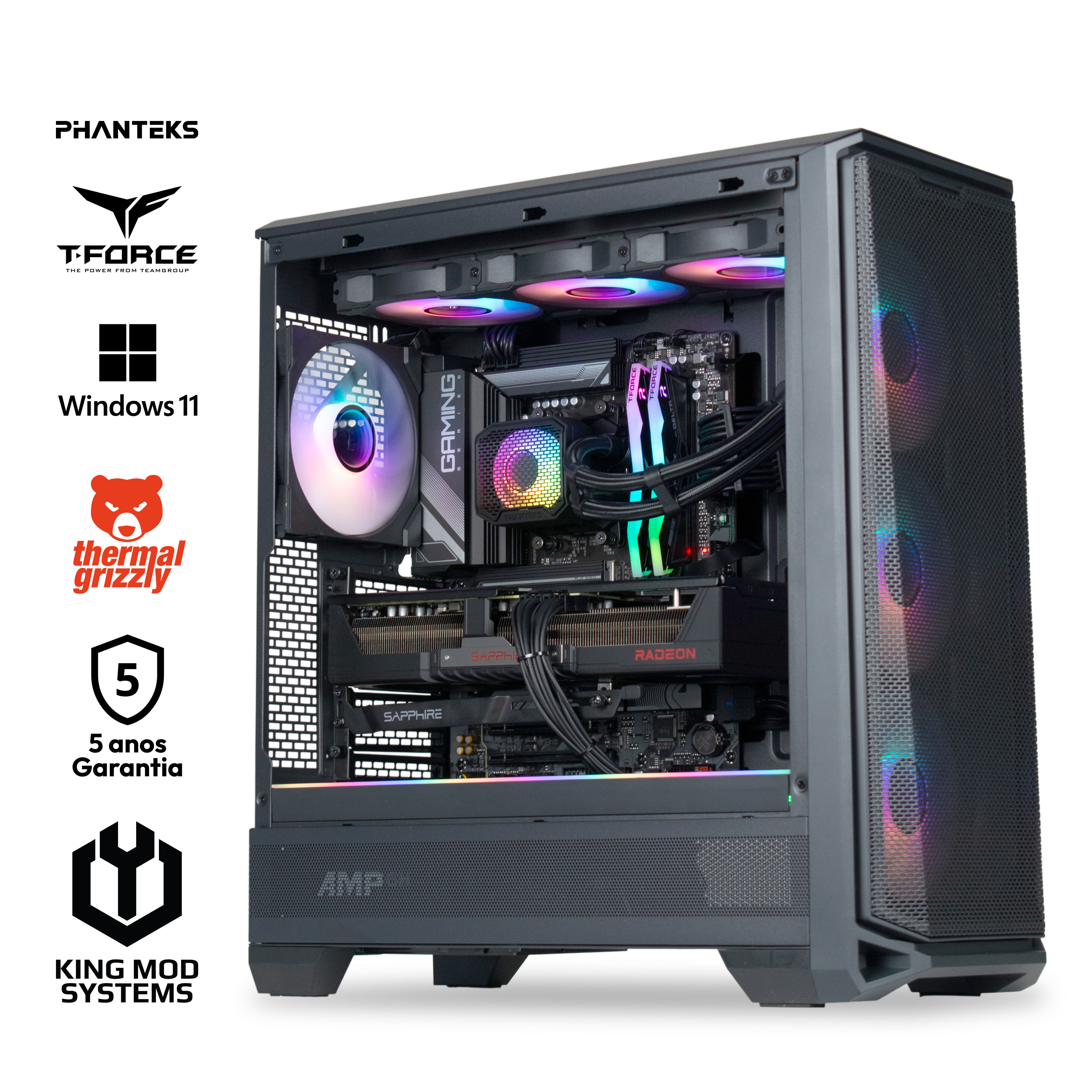 Ordenador King Mod Gamer-PC Phanteks Ryzen 7 9800X3D 32GB DDR5 2TB RX 9070 XT WiFi W11