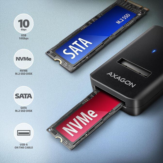Adaptador AXAGON ADM2-AM USB-A 3.2 Gen2 - 1x NVMe/SATA SDD image number 1