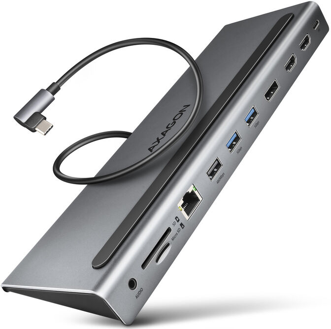 Multiport-Hub AXAGON HMC-4KX3 USB 3.2 Gen 1 hub, DP + 2x HDMI + GLAN, PD, 3x USB-A ports, Memory Card Reader e Audio Output image number 0